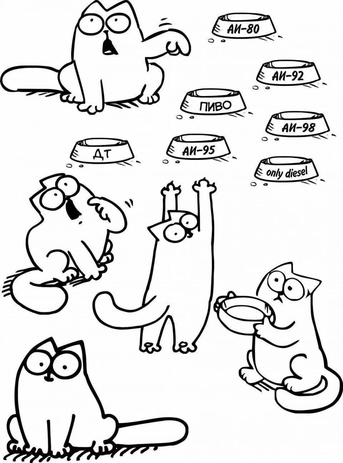 Naughty little cats coloring for stickers