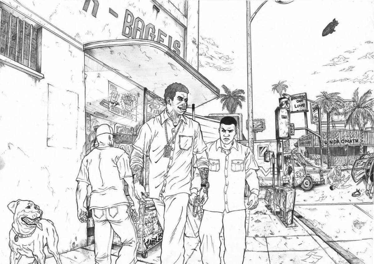 Bright coloring franklin and chop from gta 5