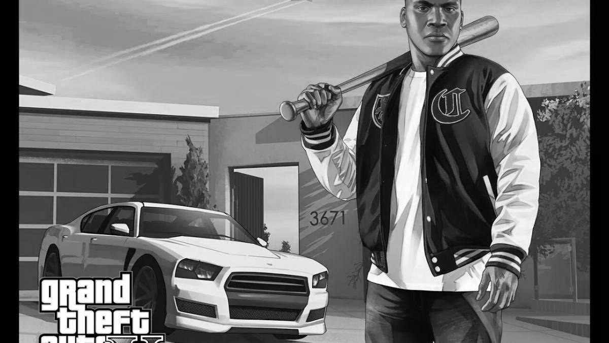 Грандиозная раскраска из gta 5 франклин и чоп