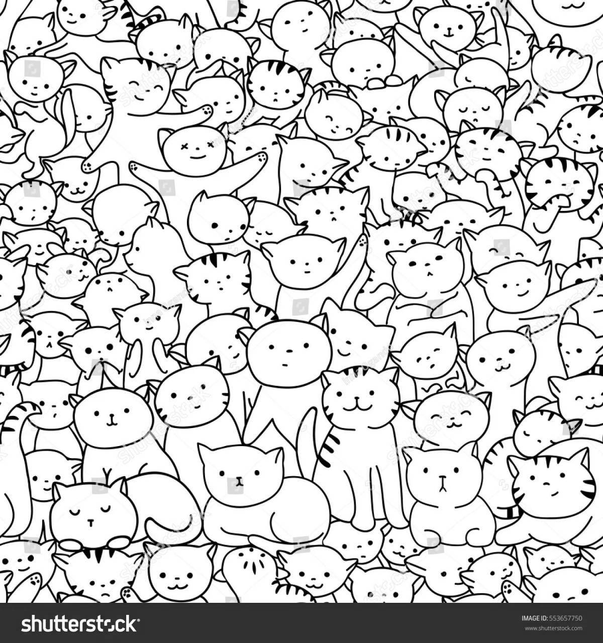 Adorable many cats coloring page