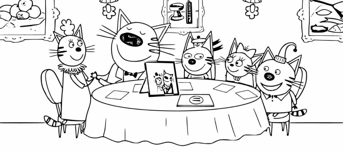 Colorful three cats coloring page