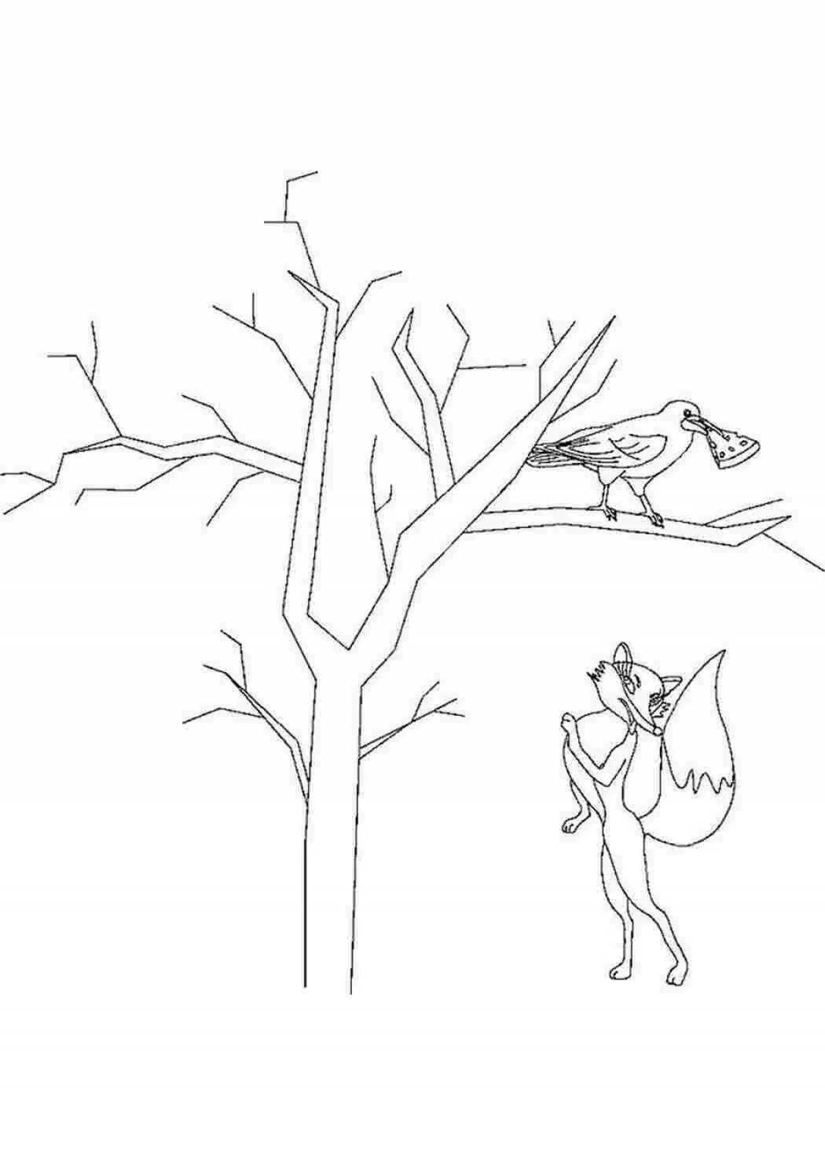 Раскраска яркая лиса и ворона