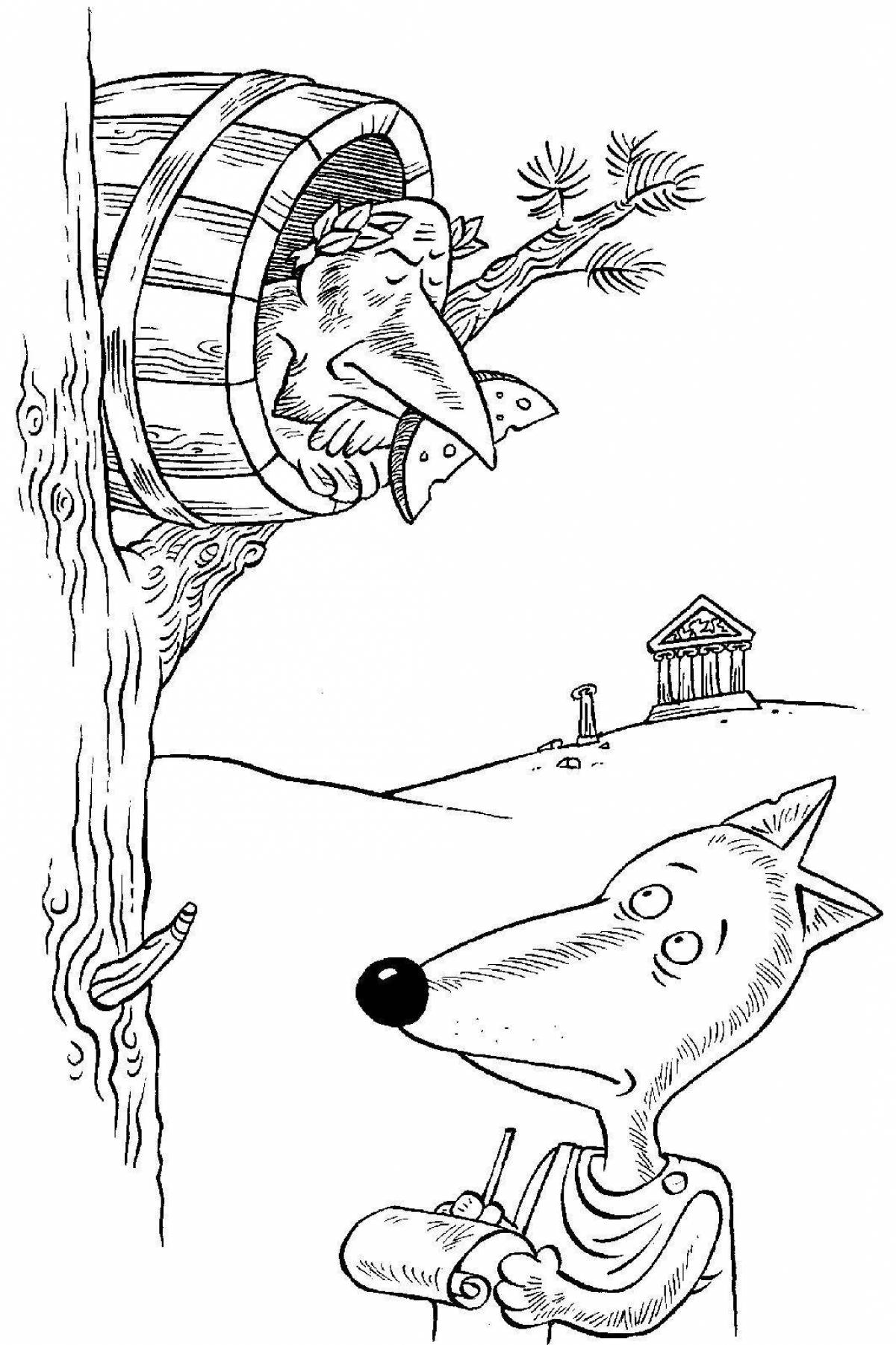 Coloring page adorable fox and crow