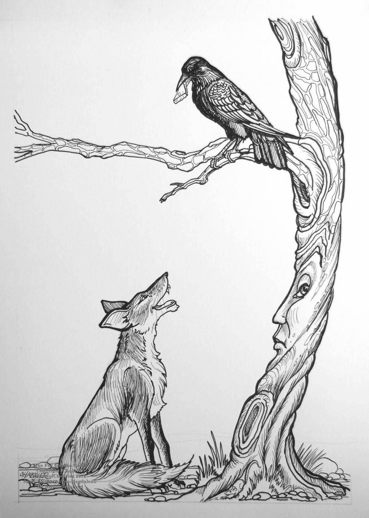 Иллюстрация к басне Крылова ворона и лисица