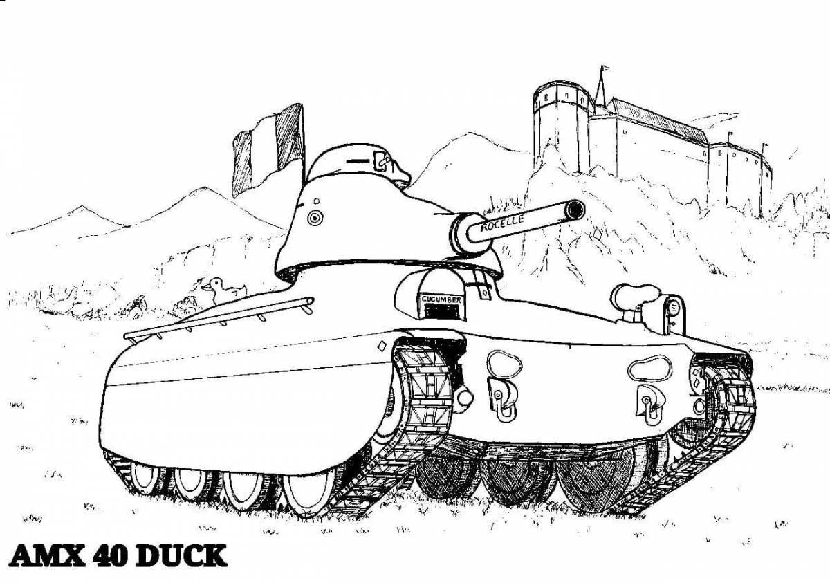 Забавный мультяшный танк-раскраска