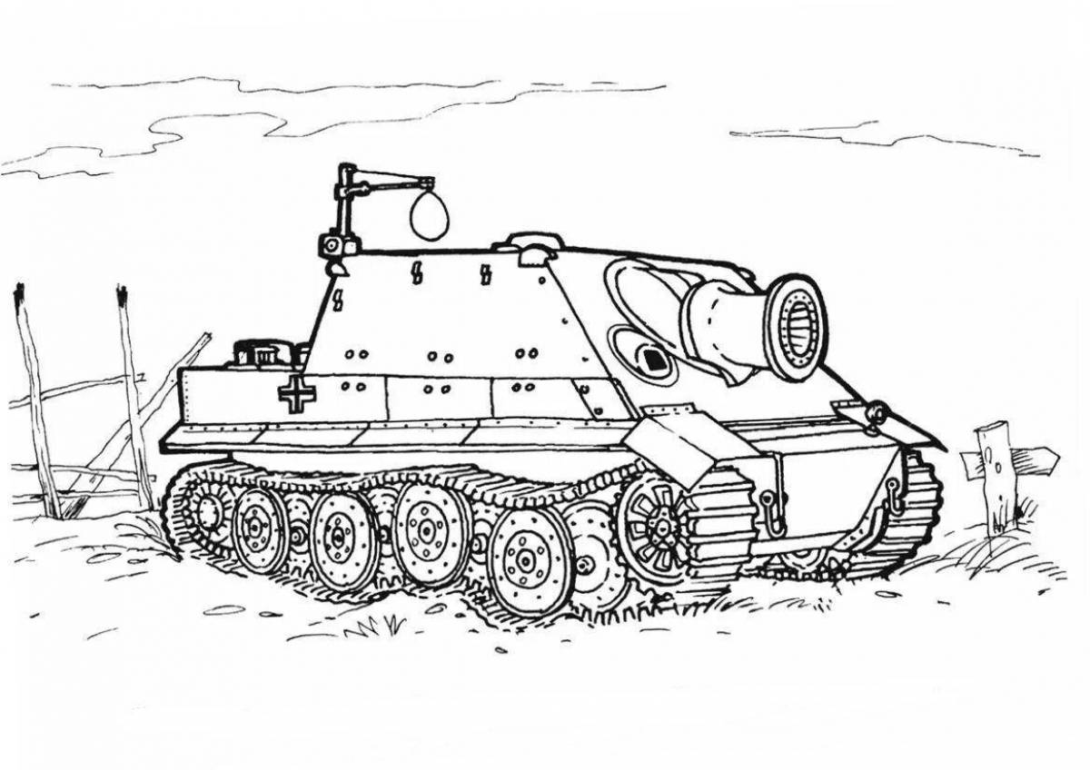 Восхитительный мультяшный танк-раскраска
