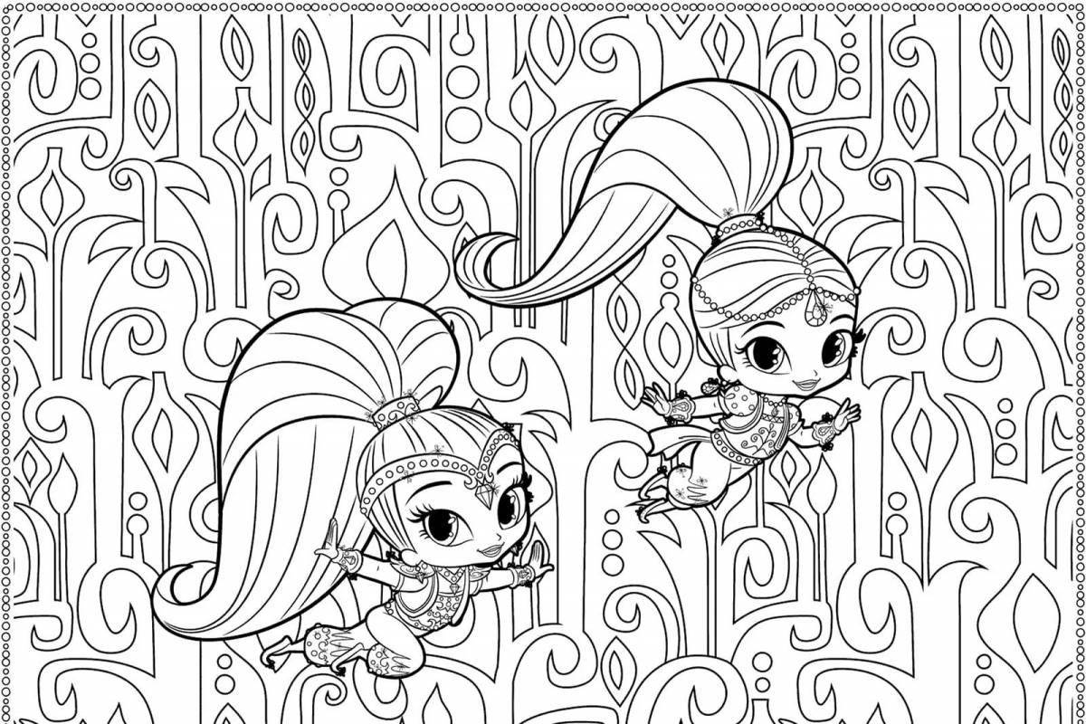 Sparkling coloring book for children shimmer and shine