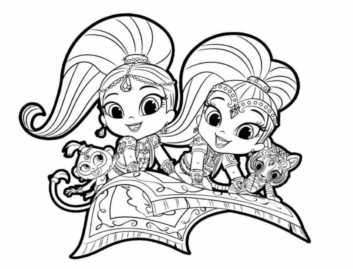 Увлекательная раскраска для детей shimmer and shine