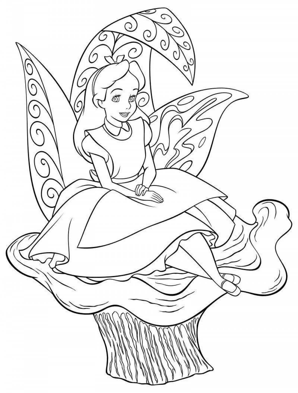 Яркая алиса в стране чудес disney coloring page