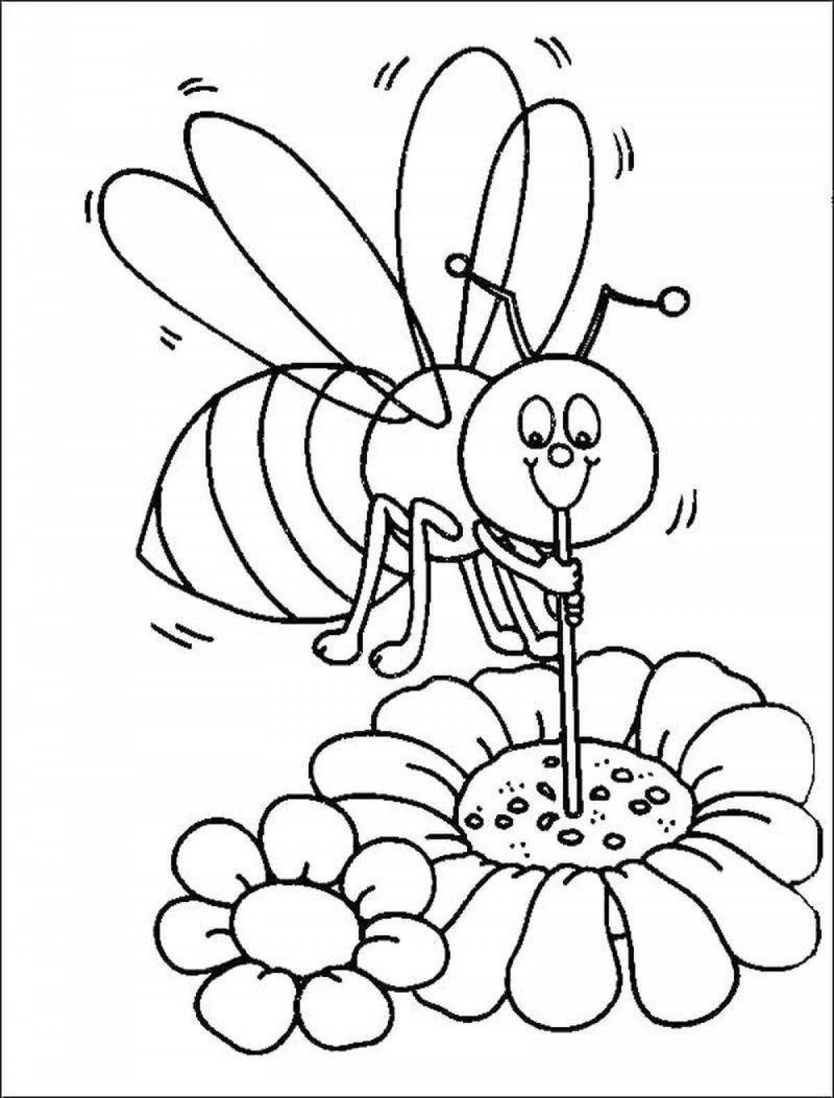 Amazing coloring page of a bee on a flower