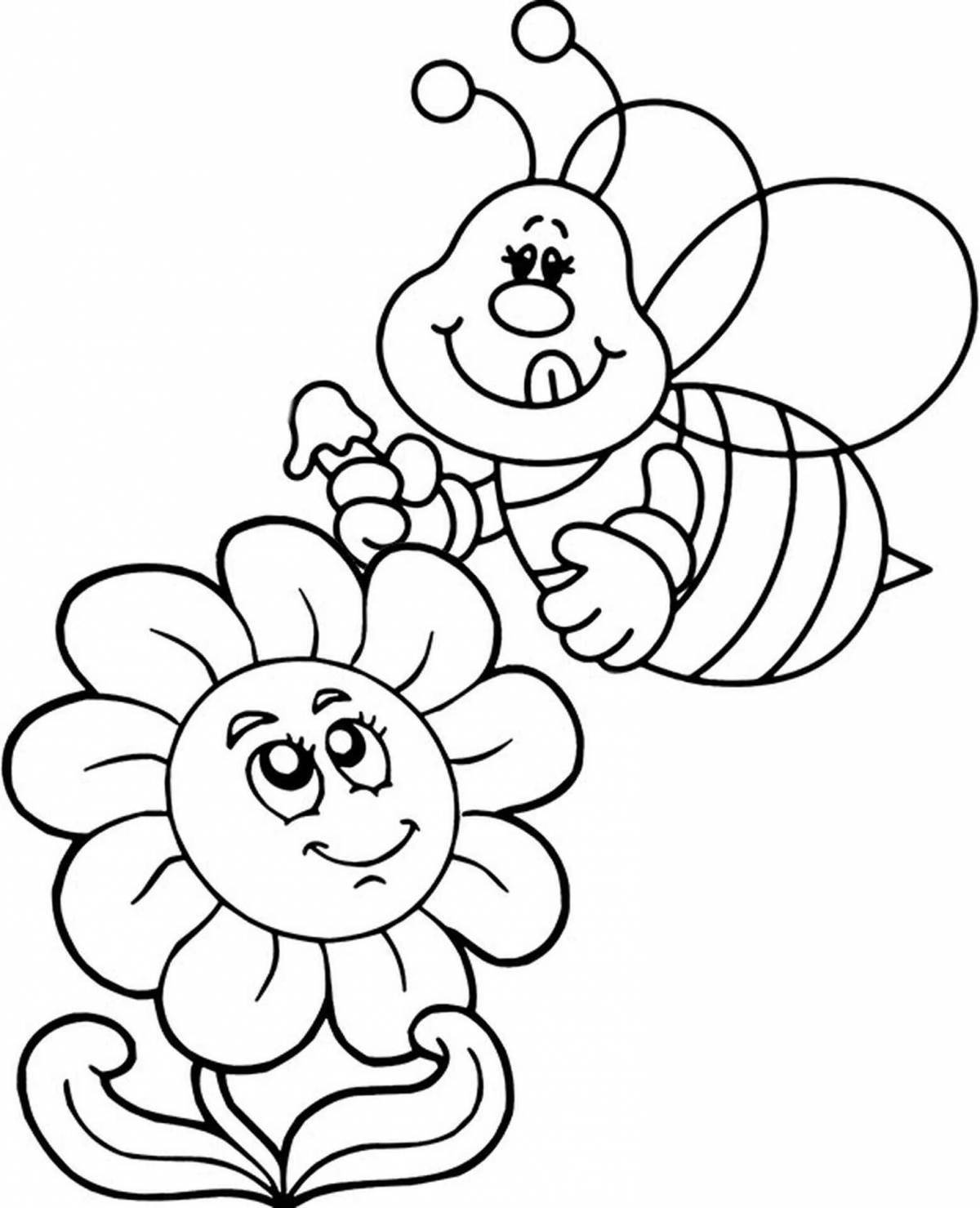 Colorful bee coloring page on a flower
