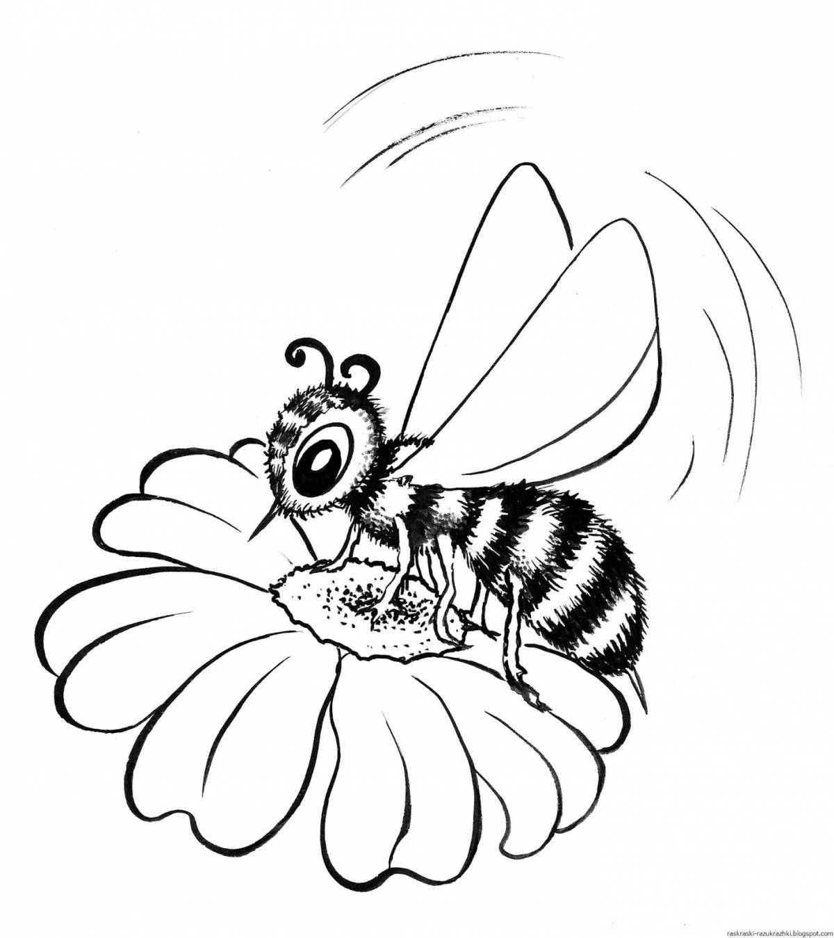 Coloring book blooming bee on a flower