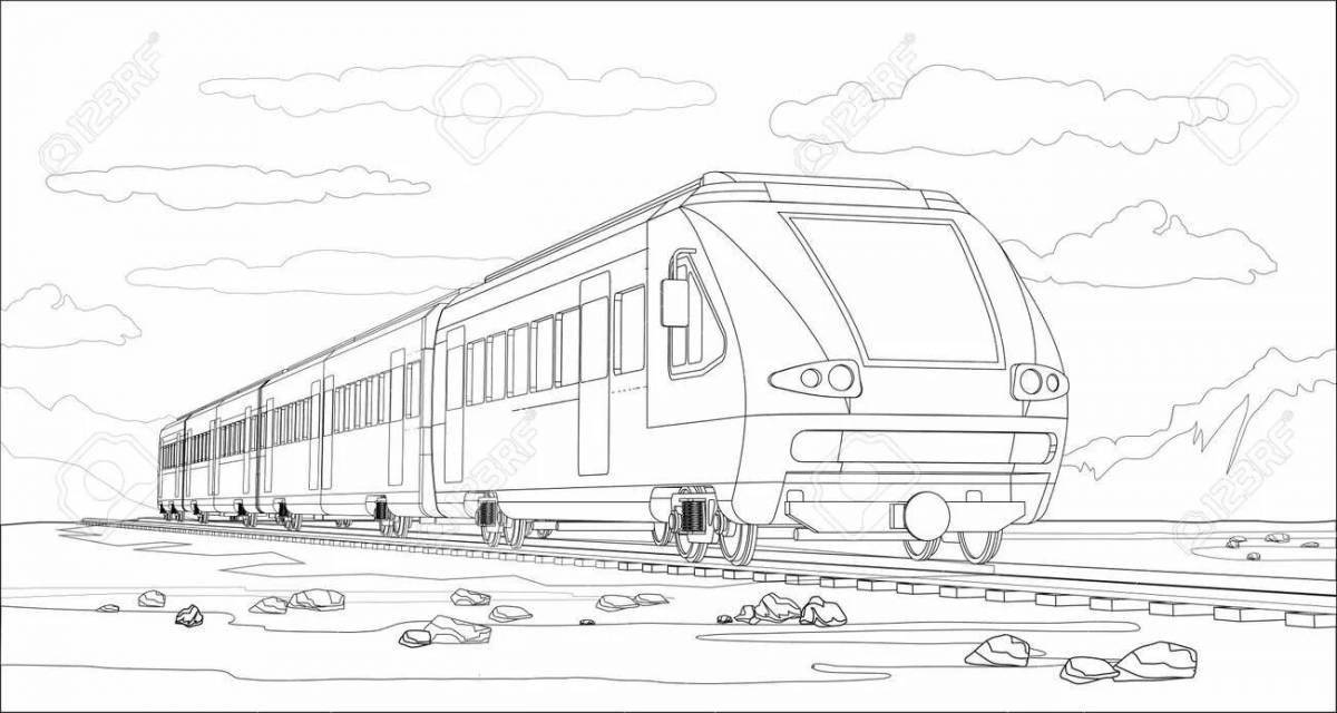 Яркая страница раскраски поезда с ласточками для детей