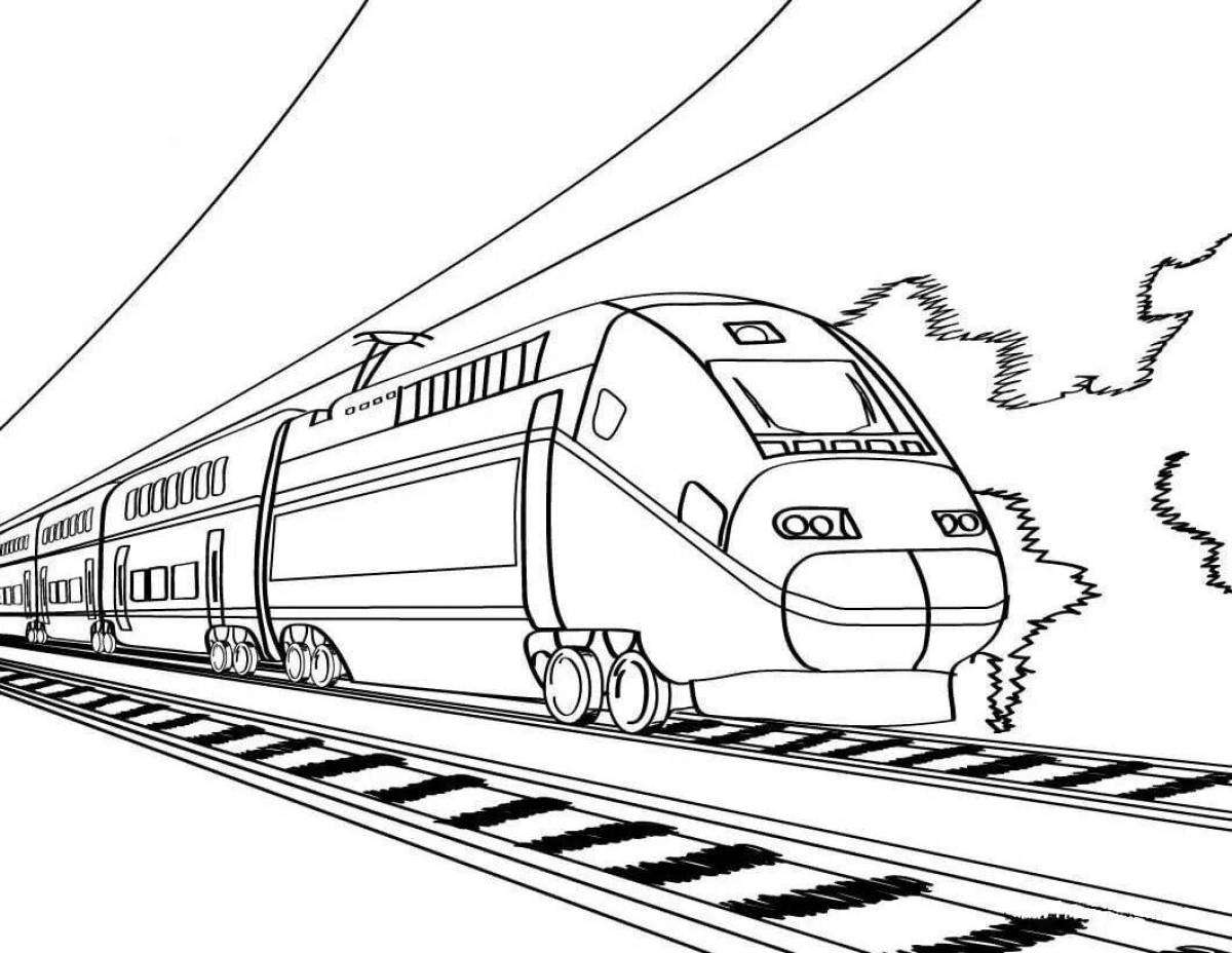 Adorable train coloring page with swallows for kids