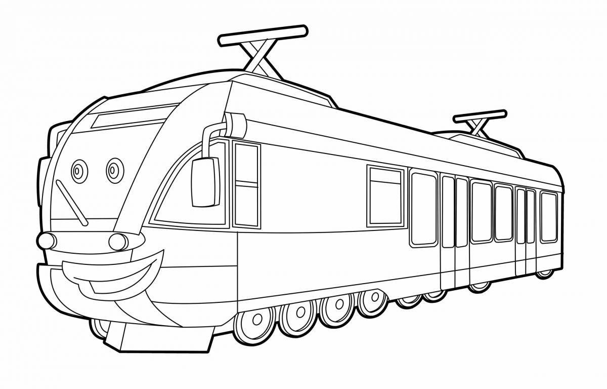 Whimsical train coloring with swallows for kids