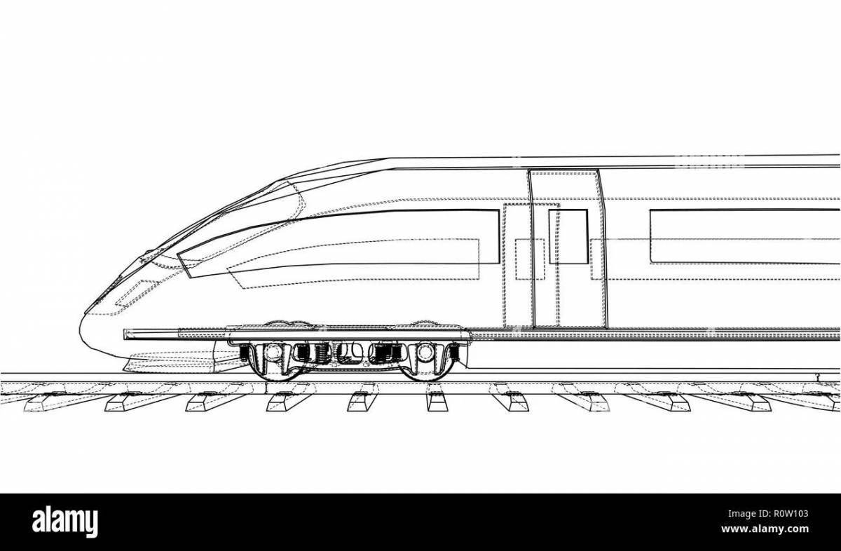 Exciting coloring book of a train with swallows for kids