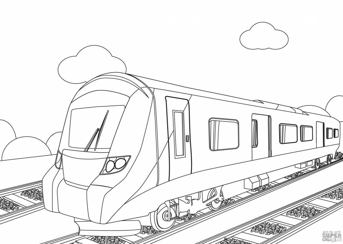 Colorful train with swallows coloring book for kids