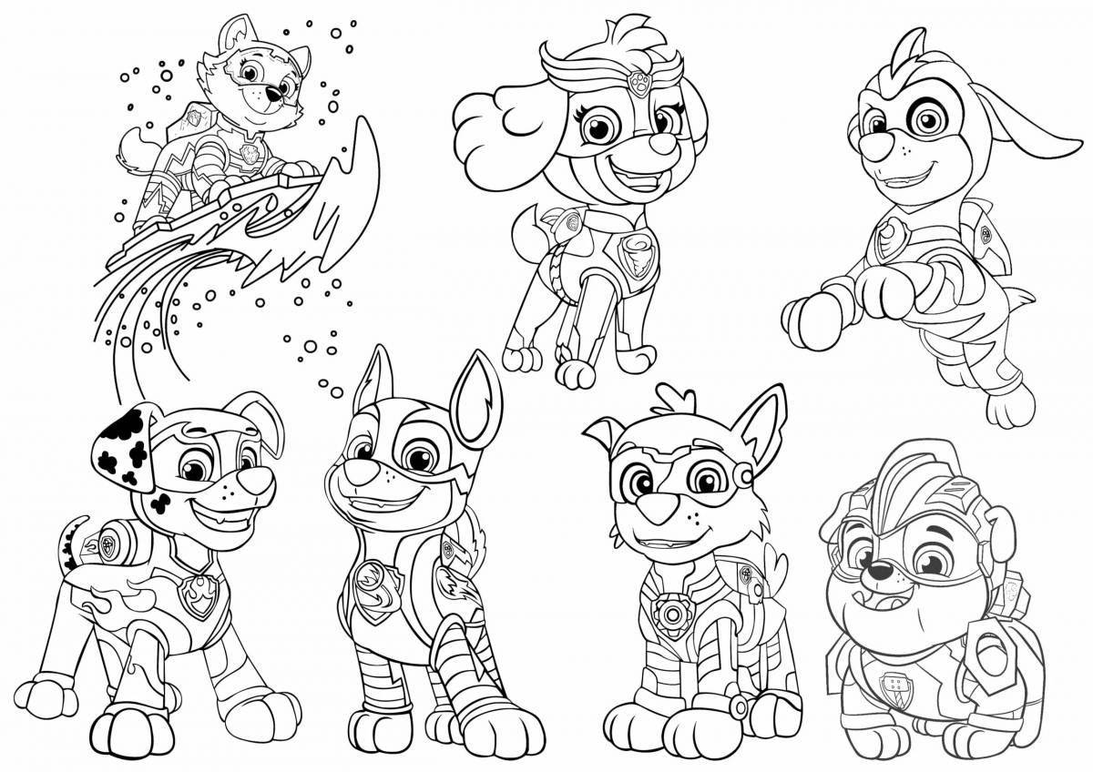 Paw patrol bright coloring with colored outline