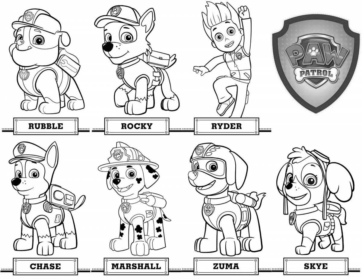 Paw Patrol coloring page with bright outline