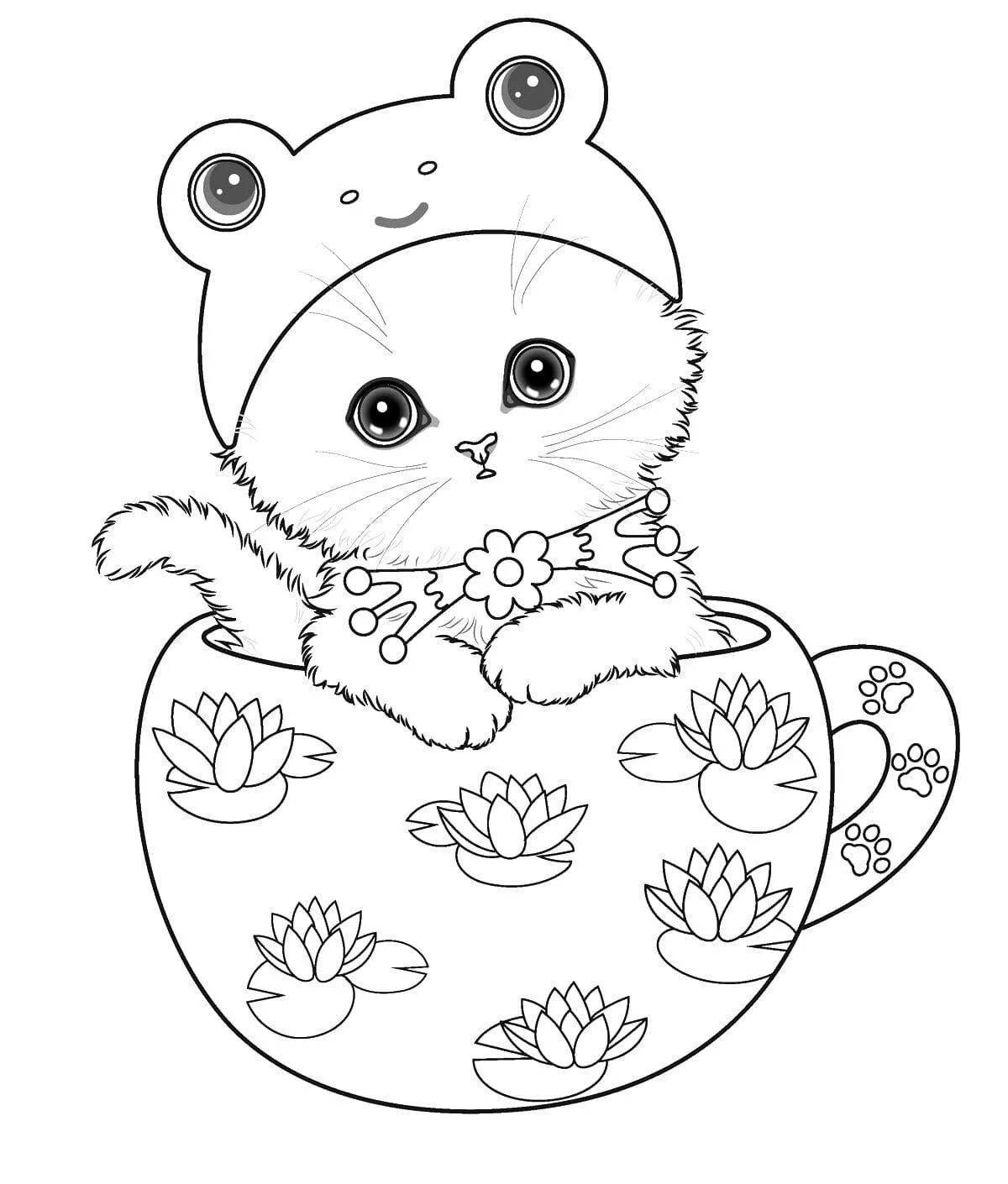 Snuggable cute cat coloring pages for girls