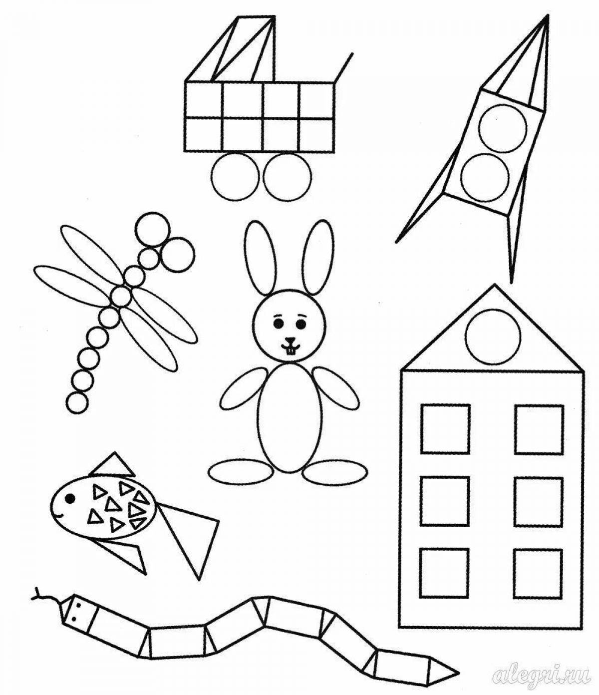 Раскраска красочные геометрические фигуры для детей 3-4 лет