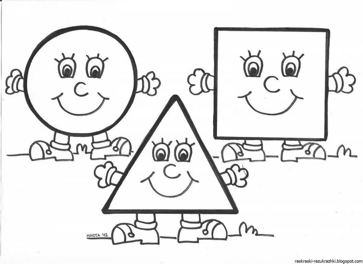 Цветная блестящая страница раскраски геометрических фигур для детей 3-4 лет