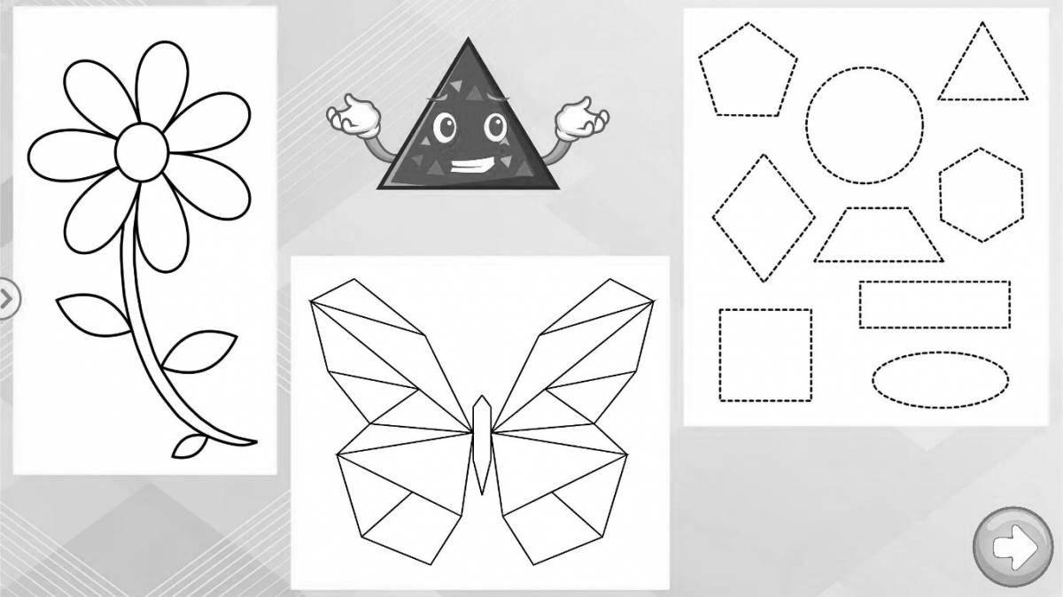 Colored geometric shapes coloring book for children 3-4 years old