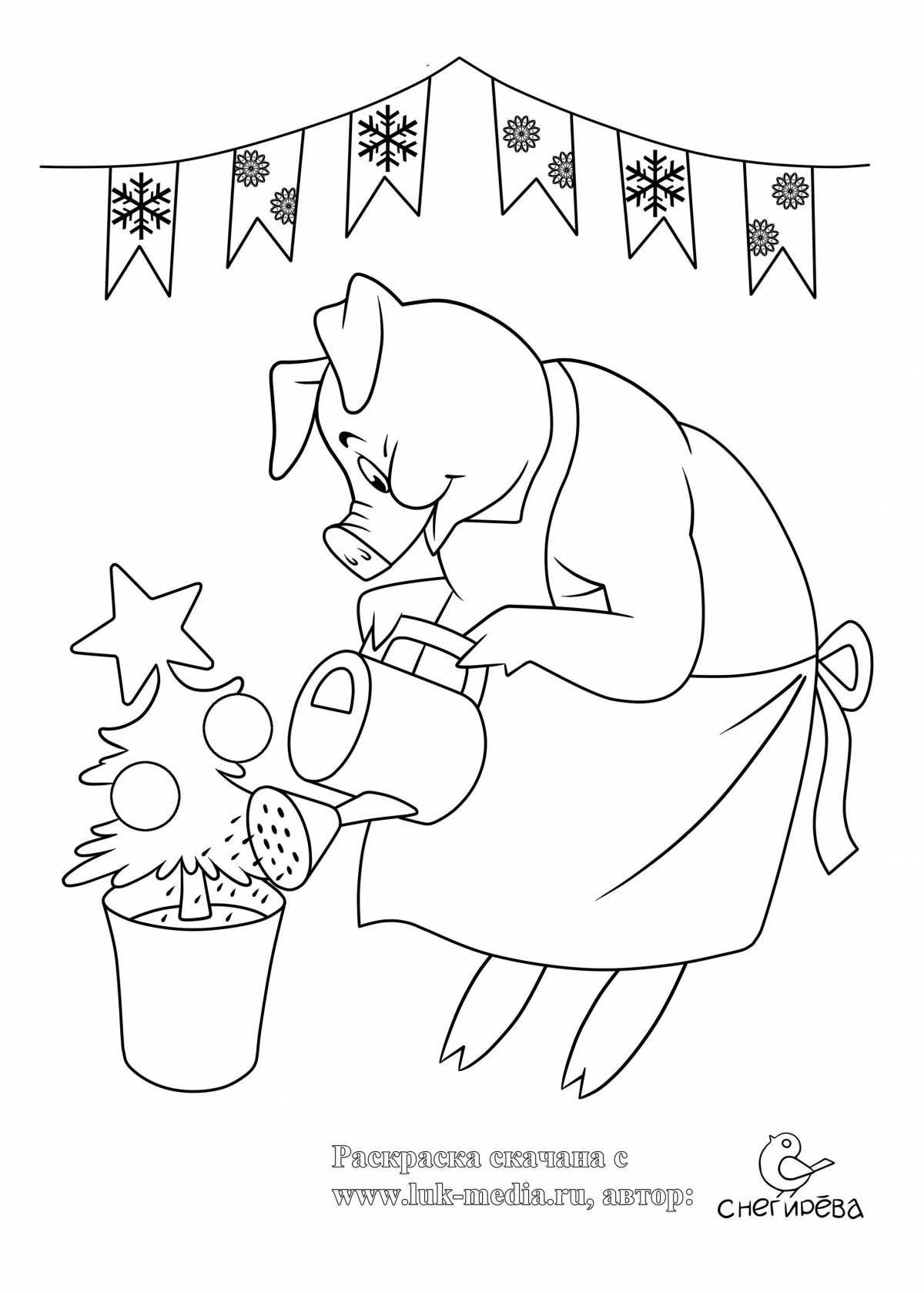 Colorful winter animal hut coloring book