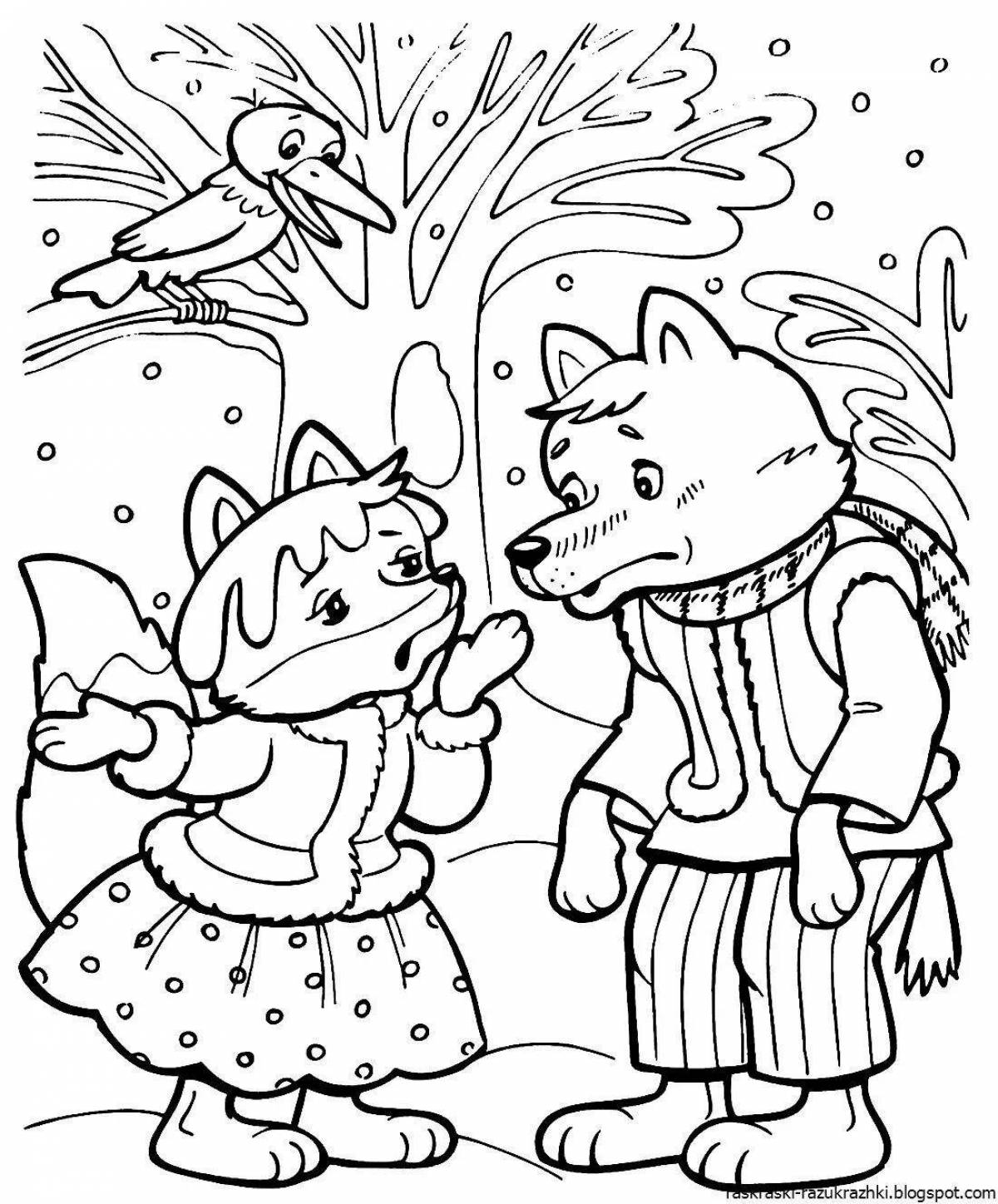 Coloring page magical winter animal hut
