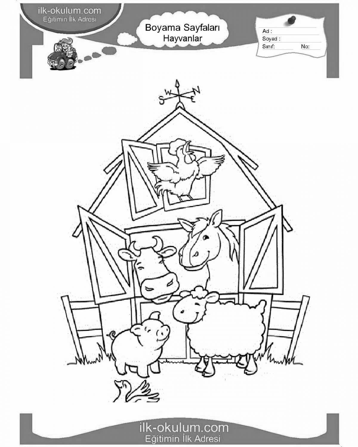 Colouring funny winter animal house
