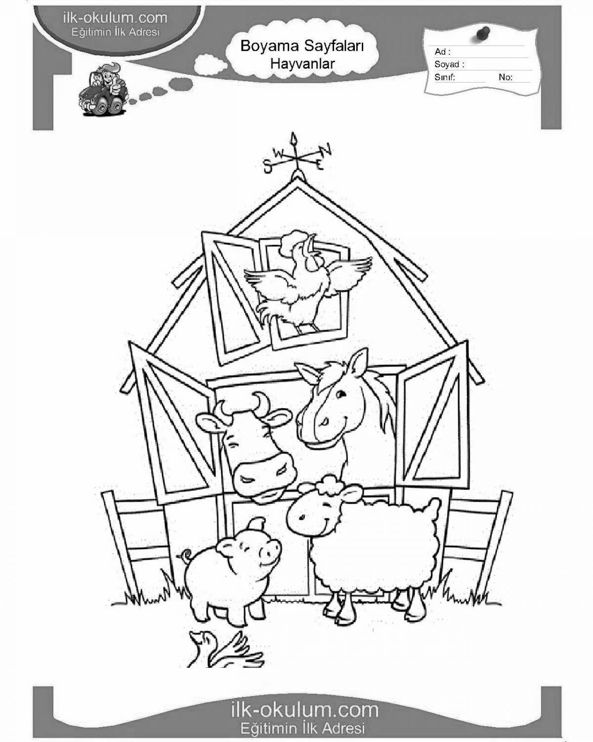 Colouring funny winter animal house