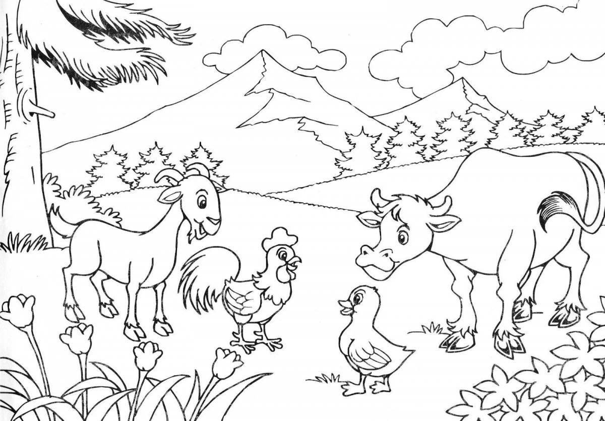 Animal winter hut coloring page