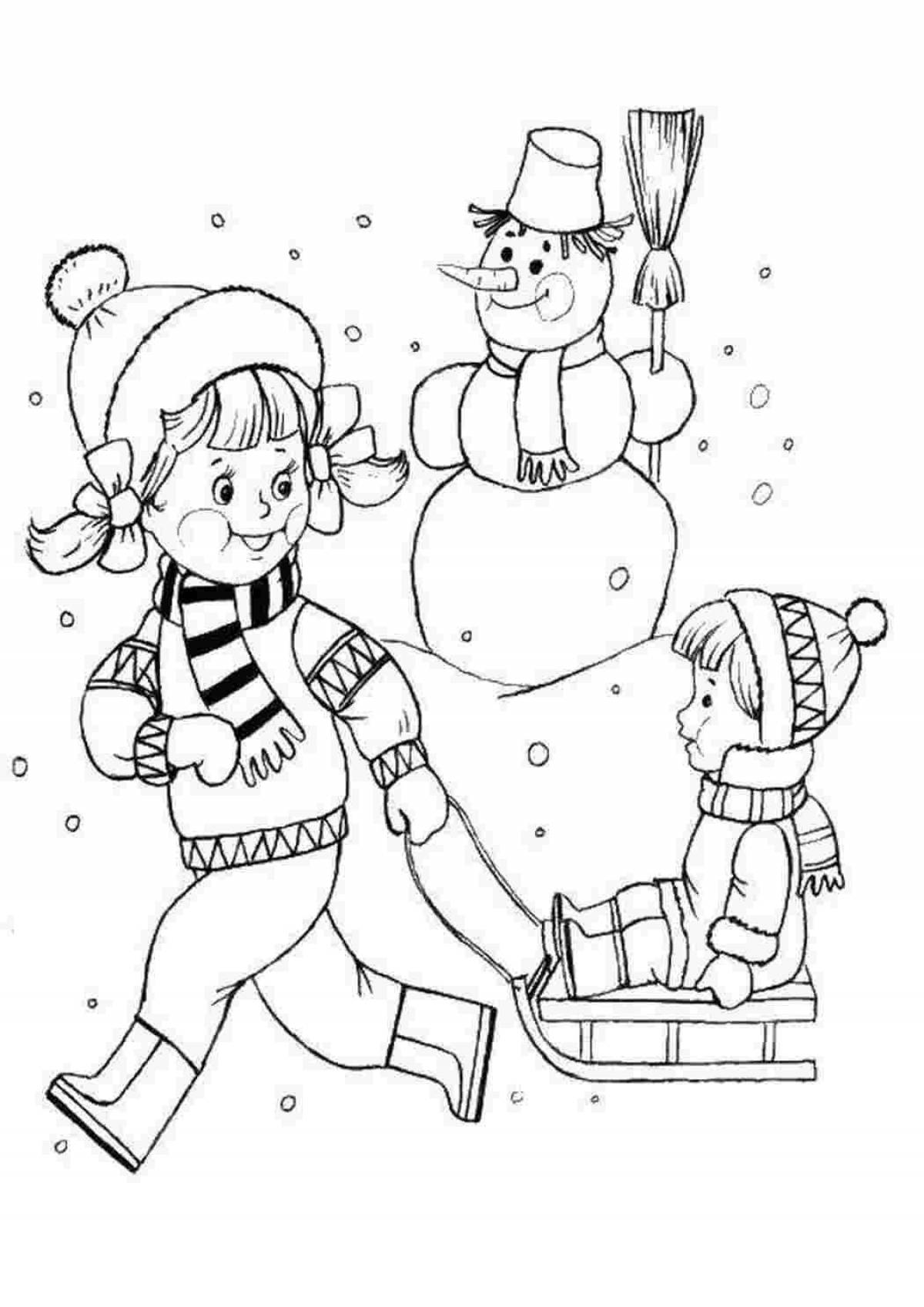 Выдающаяся раскраска «зимние развлечения для детей 6 лет»