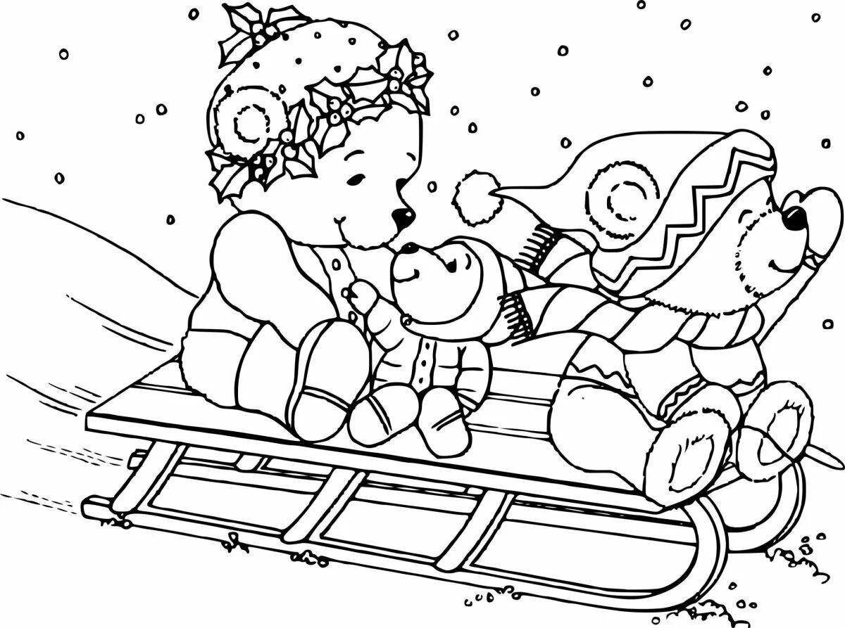 Holiday sled coloring book for 4-5 year olds