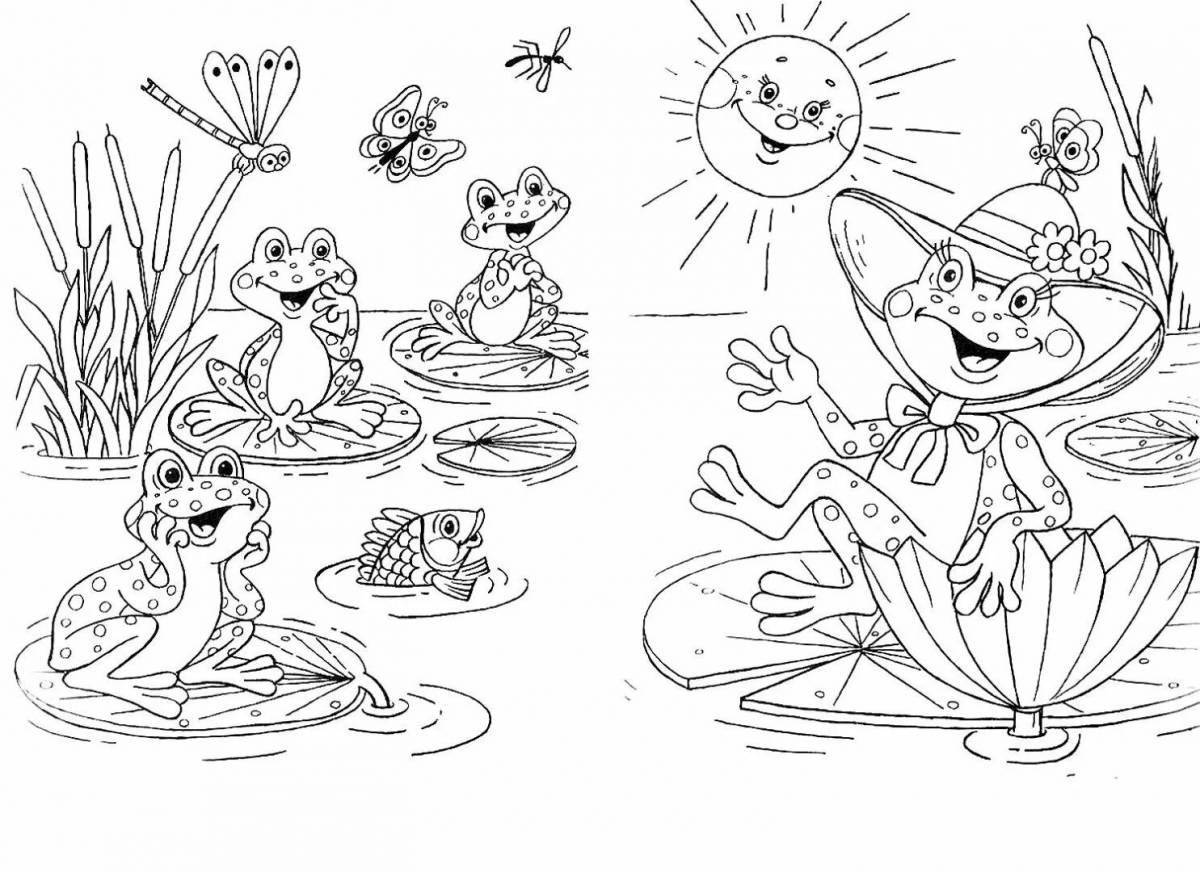 Coloring page fancy frog traveler