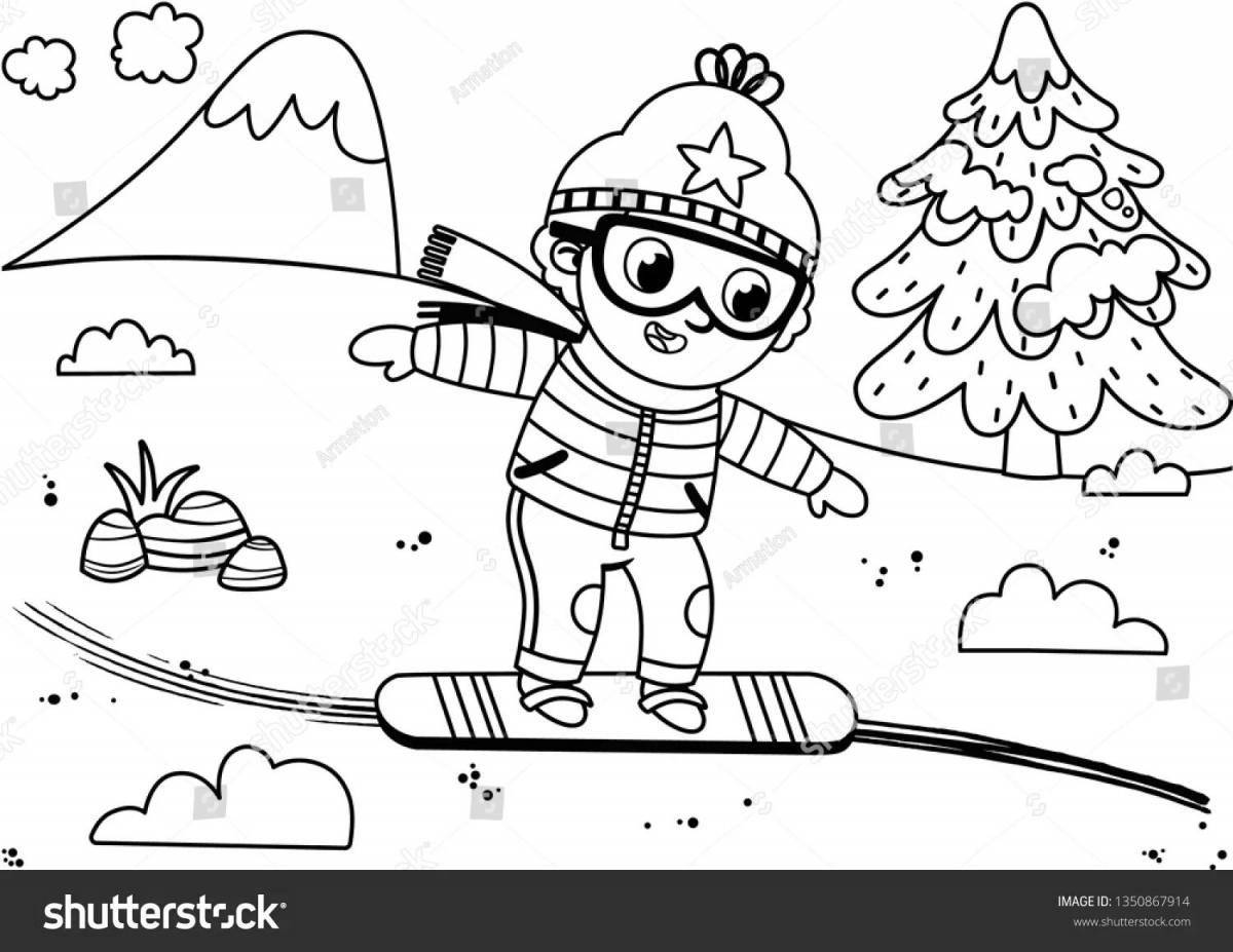 Adventurous skier coloring book for 5-6 year olds