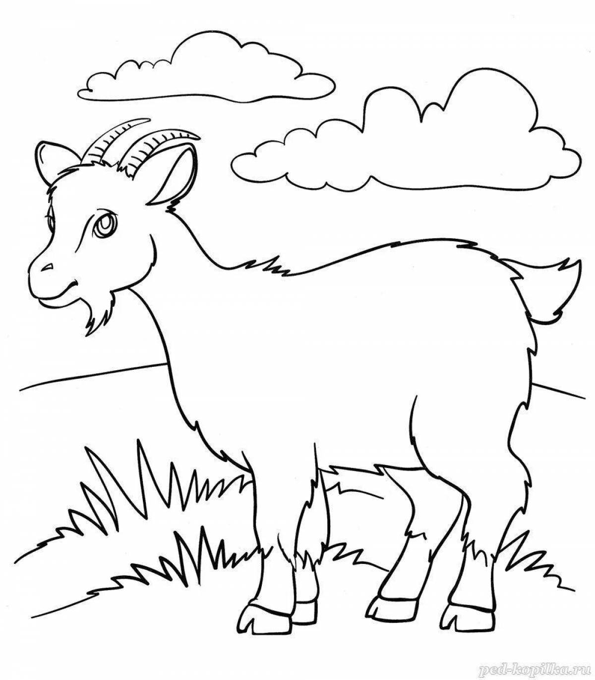 Colorful goat coloring page for 5-6 year olds