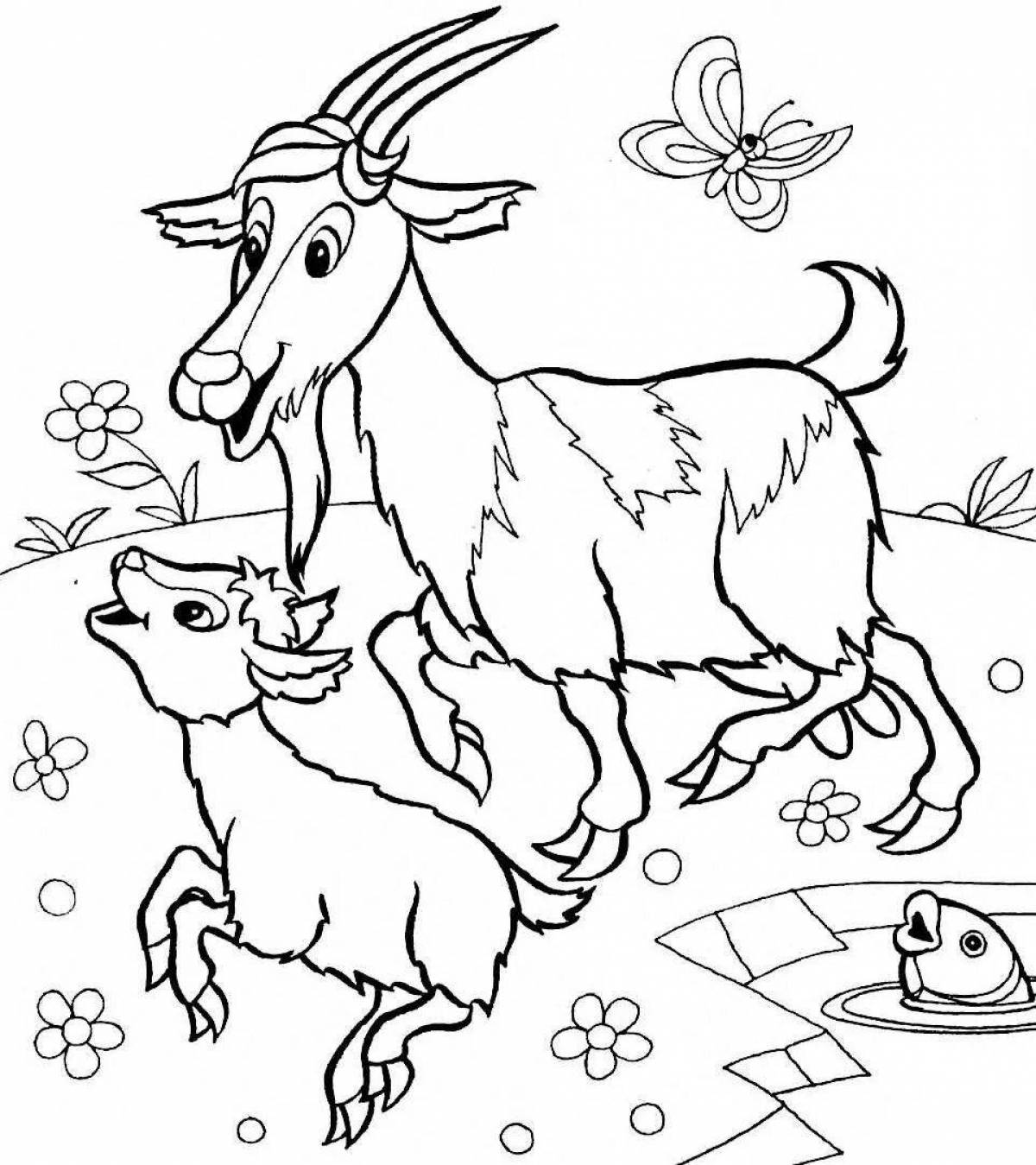 Яркая коза-раскраска для детей 5-6 лет