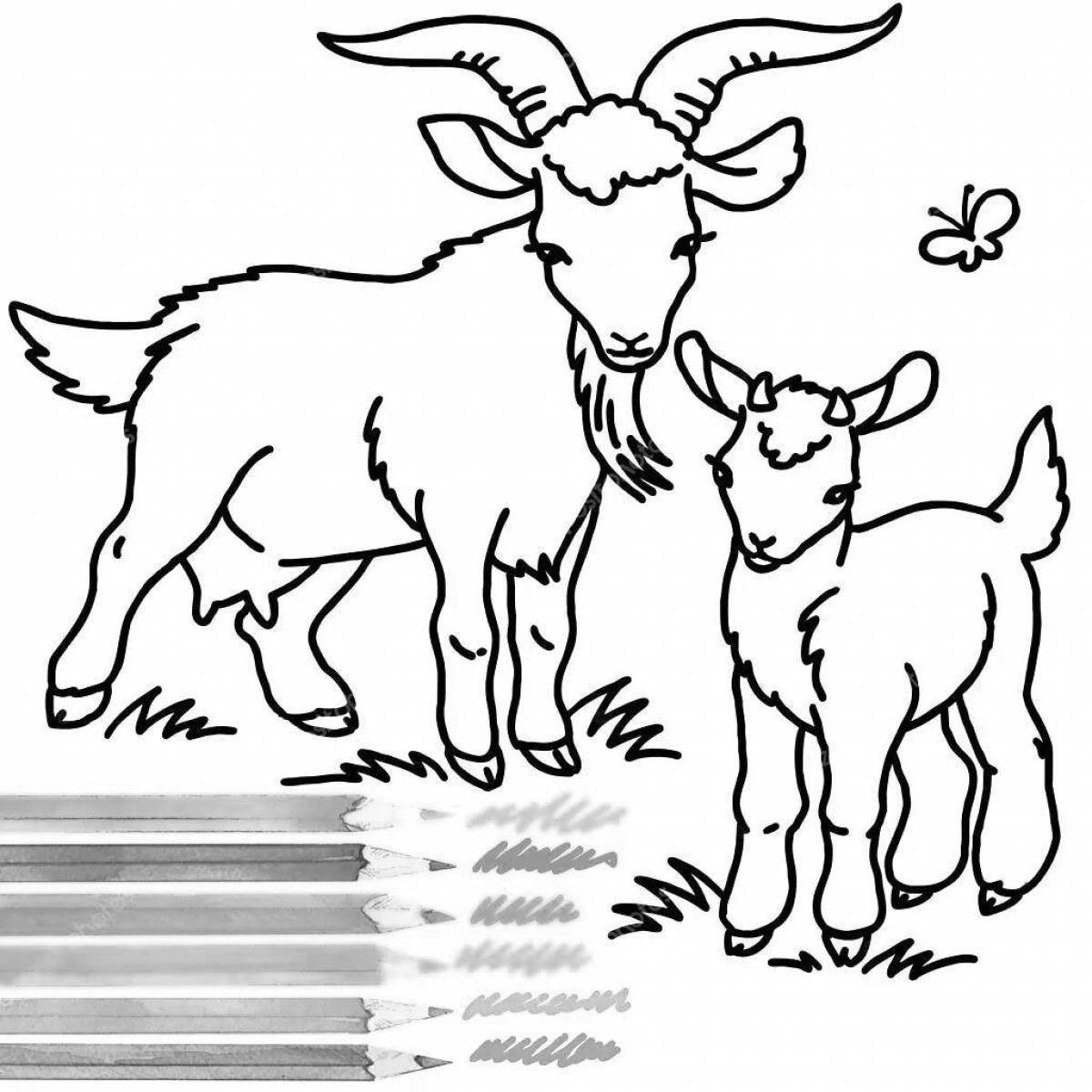 Adorable goat coloring page for 5-6 year olds