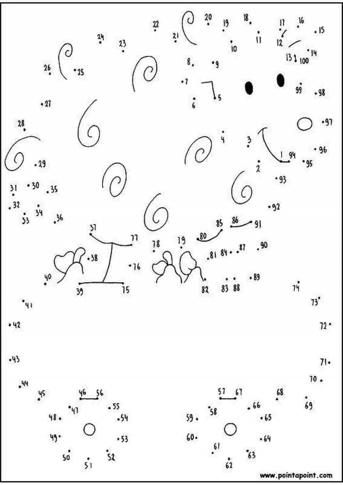 Coloring book connecting numbers up to 100