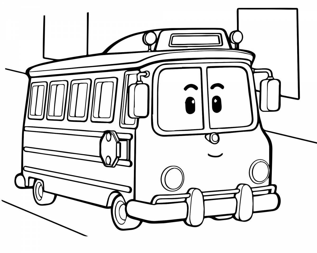 Coloring page funny cars and buses