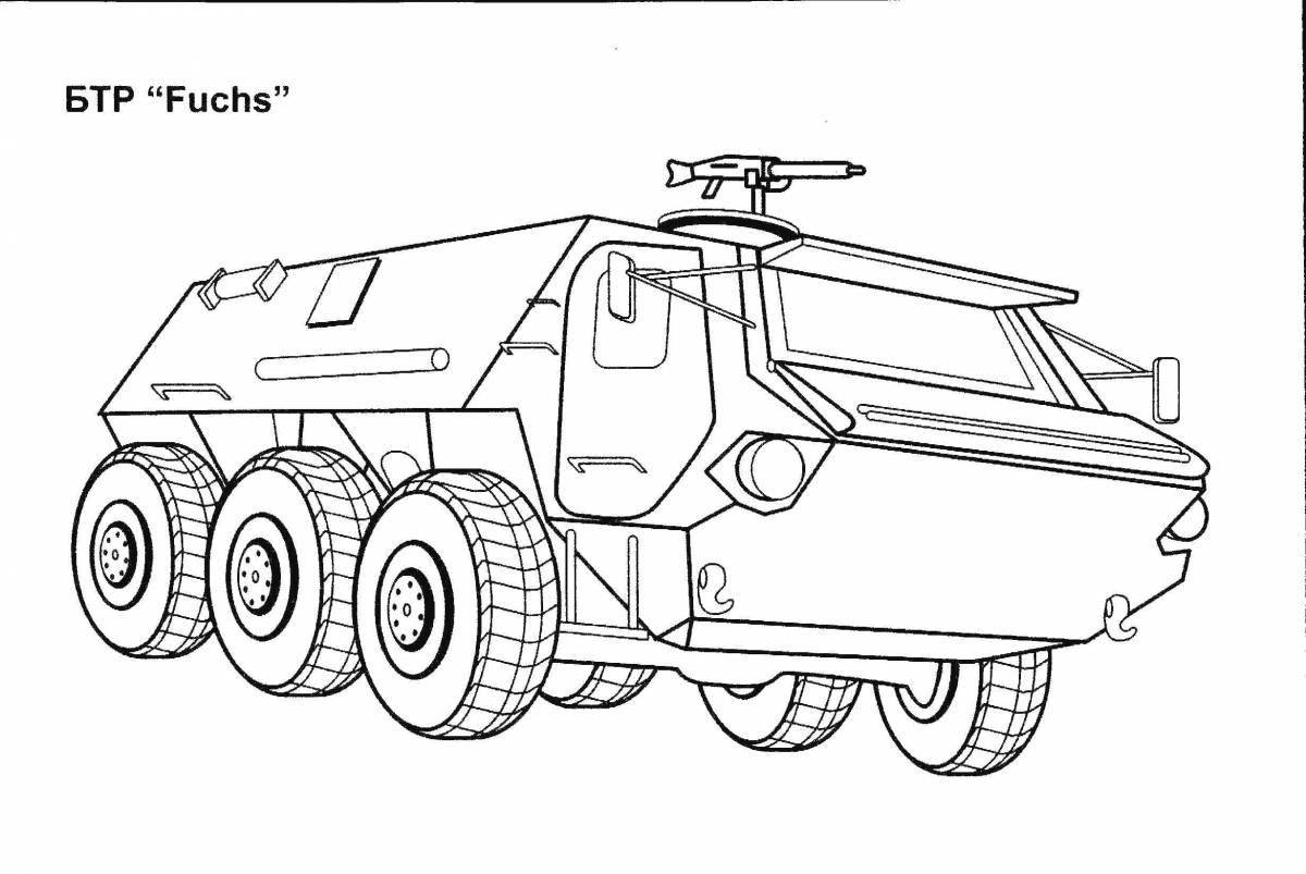 Игривая страница раскраски военной техники для юниоров