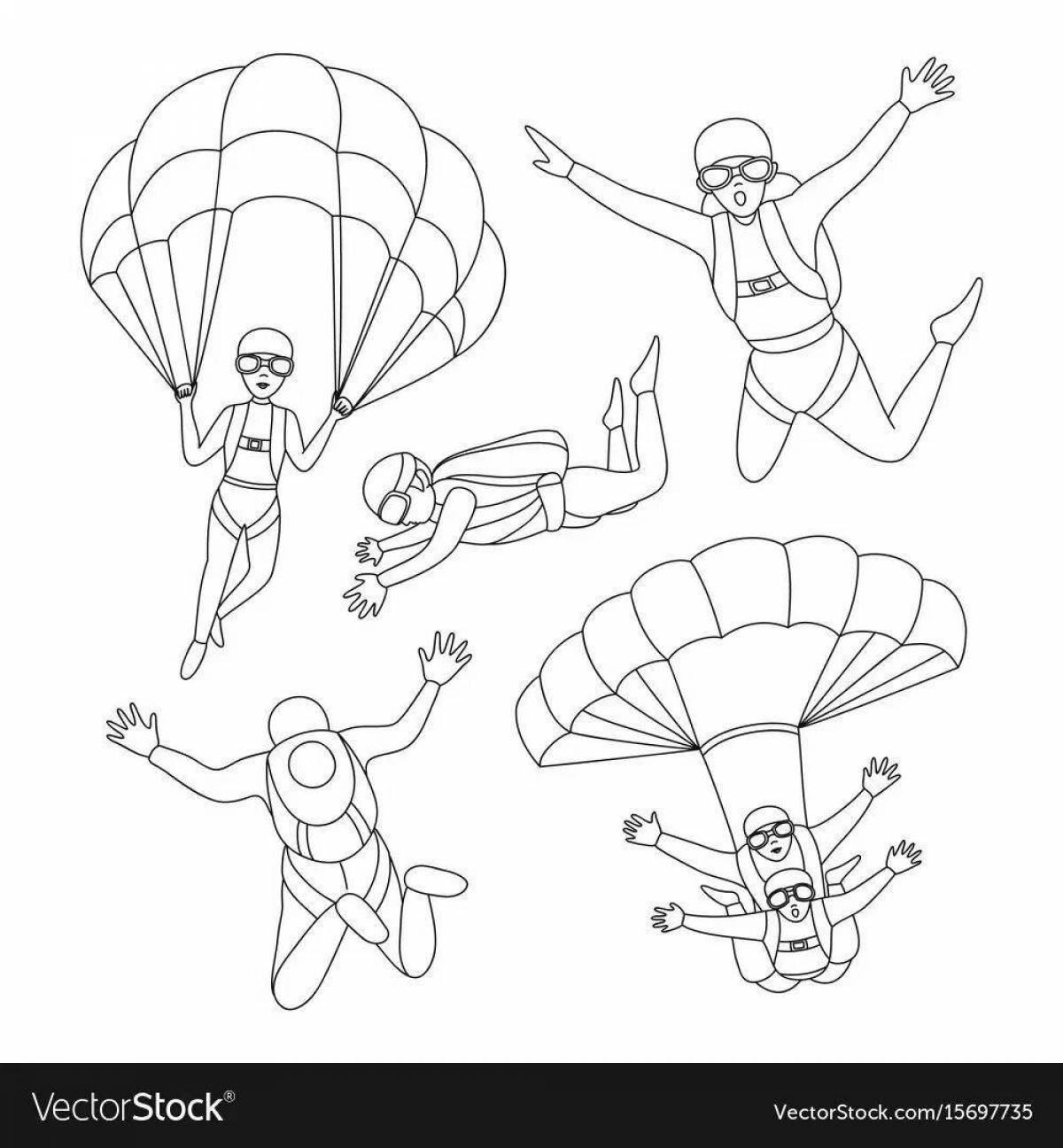 Яркая раскраска парашютиста для детей
