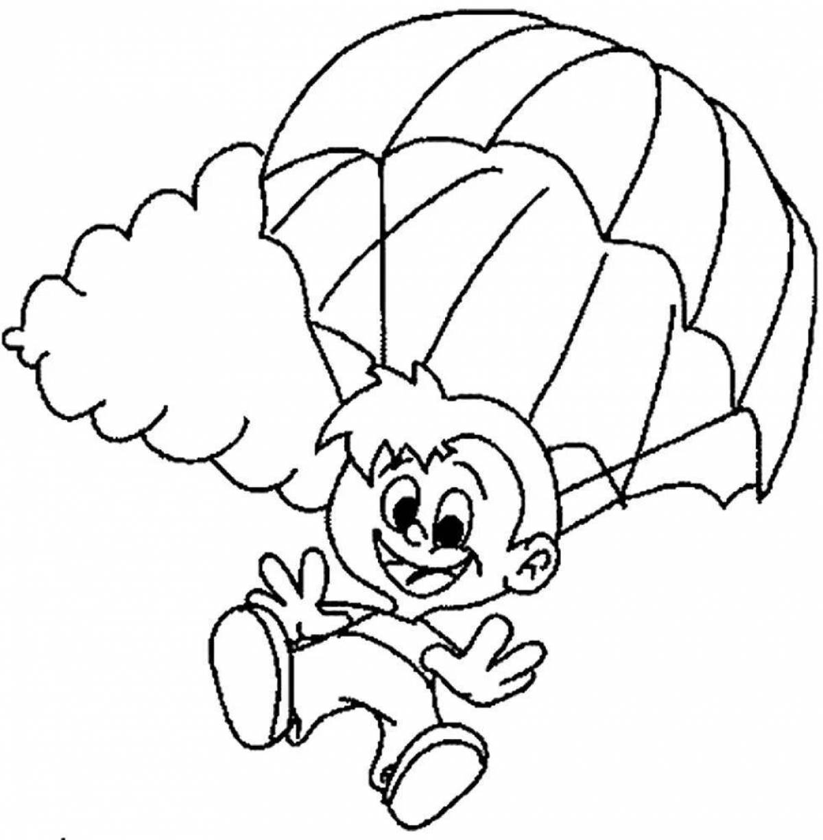 Игривая страница раскраски парашютиста для детей