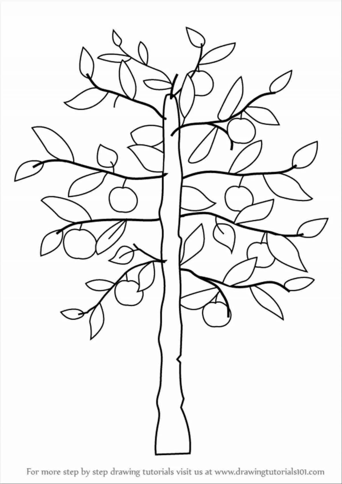 Изысканная страница раскраски раскидистого дерева