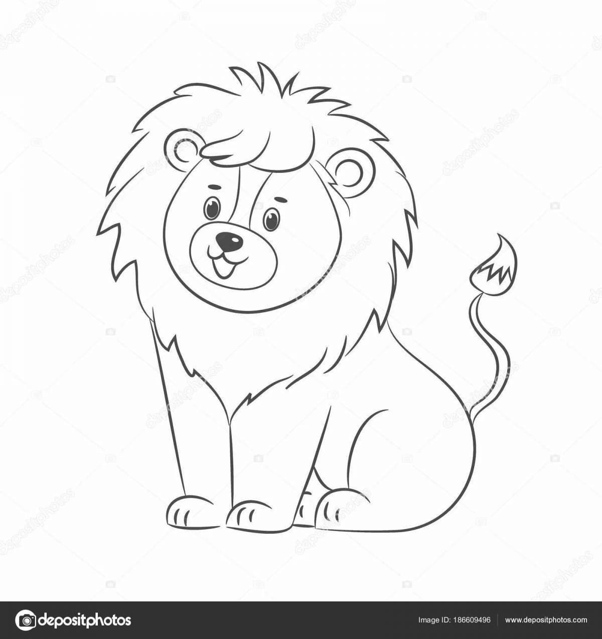 Children coloring lion cub