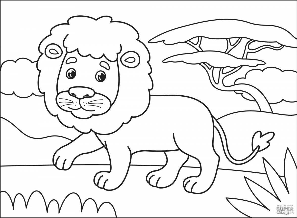 Смешная раскраска львенка для дошкольников