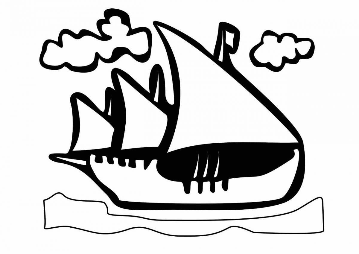 Coloring book funny boat for children 2-3 years old