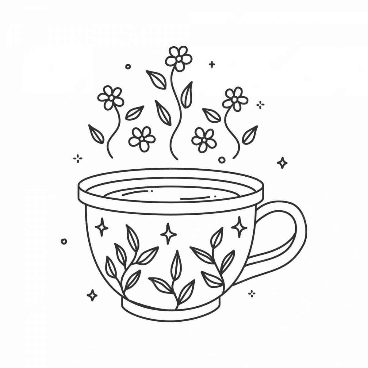 Coloring book glowing cup on a transparent background