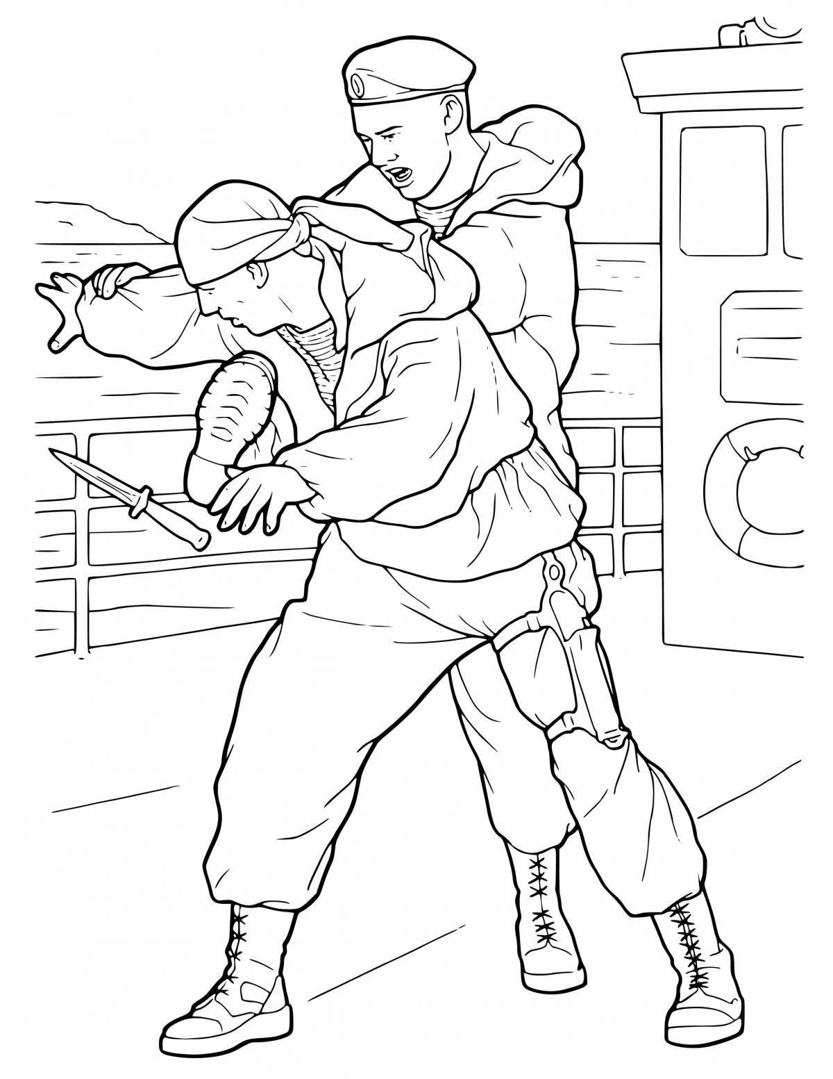 Colourful army soldier coloring page